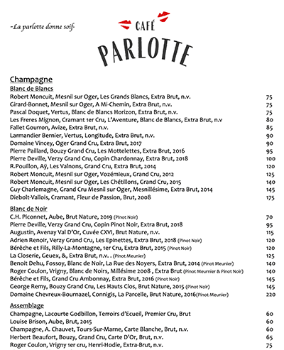 Café Parlotte - menu menu